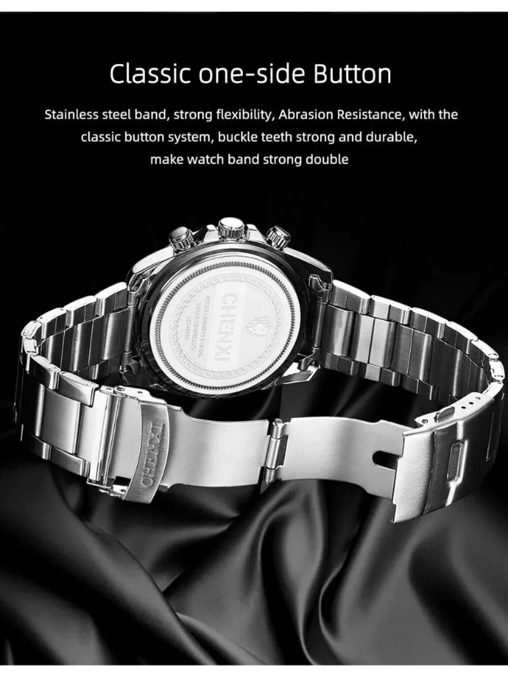 Men's Black Analog Quartz Silver Stainless Steel Crystals Classic Wrist Watch